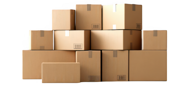 Stack of cardboard boxes, paper parcels isolate on transparent background, cutout, png