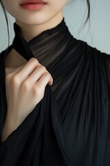 Naklejka premium there is a woman wearing a black dress and a black tie