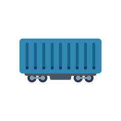 Blue cargo container train car transporting freight on railroad tracks, intermodal freight transport concept