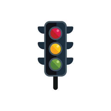 Simple vector illustration of a traffic light showing green, yellow and red signals on a white background
