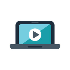 Open laptop displaying a video streaming platform interface with a prominent play button