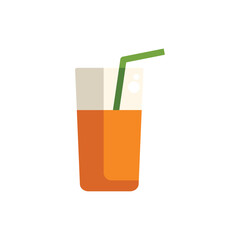 Illustration of a tall glass with orange juice being placed on a table, perfect for healthy lifestyle concepts