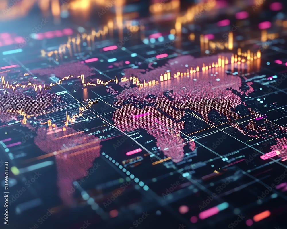Poster Digital Forex trading chart with currency exchange data, global market trends, 3D rendering of financial analysis on a futuristic backdrop