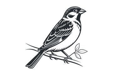 Detailed of sparrow bird black and white silhouette vector illustration