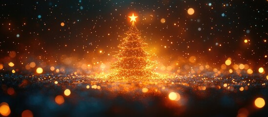 Naklejka premium Magical Christmas tree with star-shaped bokeh lights creating a festive atmosphere in a dreamy blurred background