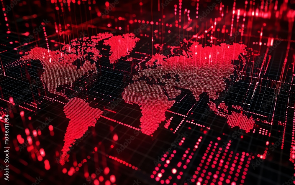 Aufkleber forex trading chart with global market data on a digital background, glowing lines and numbers, 3d r