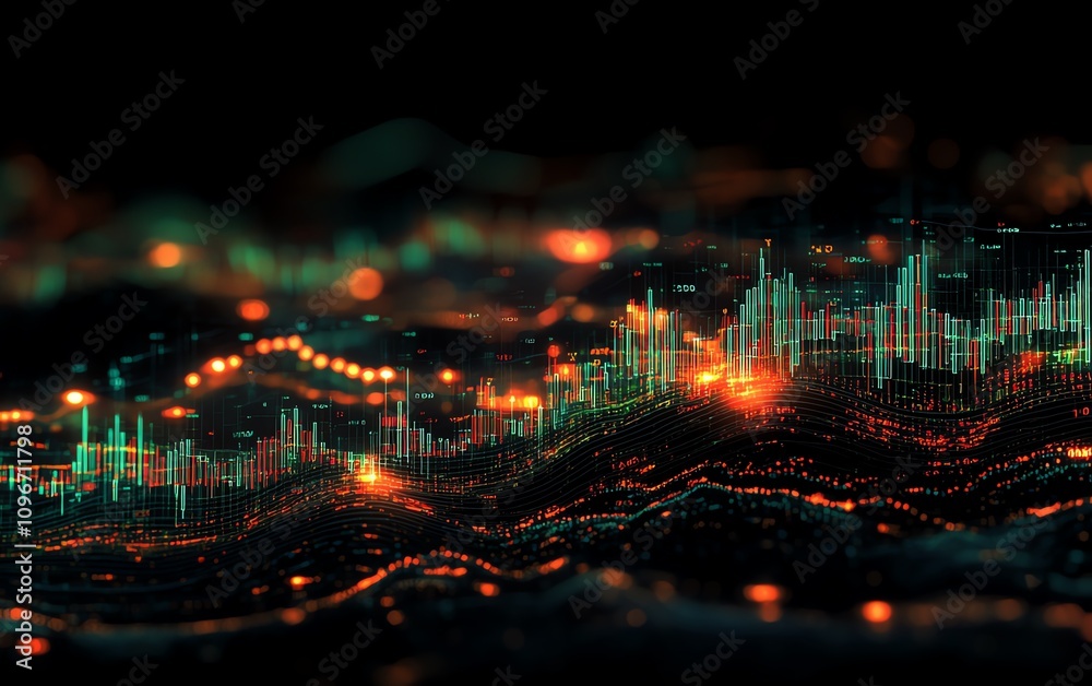 Aufkleber forex trading chart with global market data on a digital background, glowing lines and numbers, 3d r