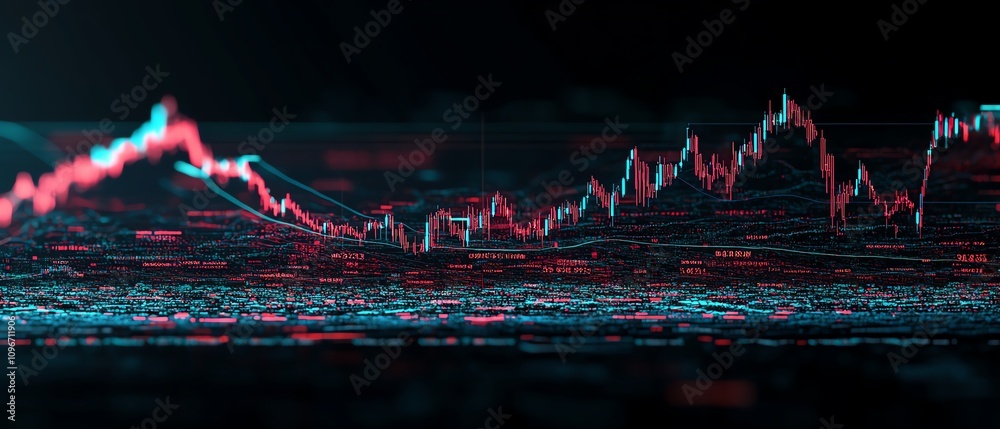 Aufkleber forex trading chart with live global market data, 3d rendered digital background showing currency fl