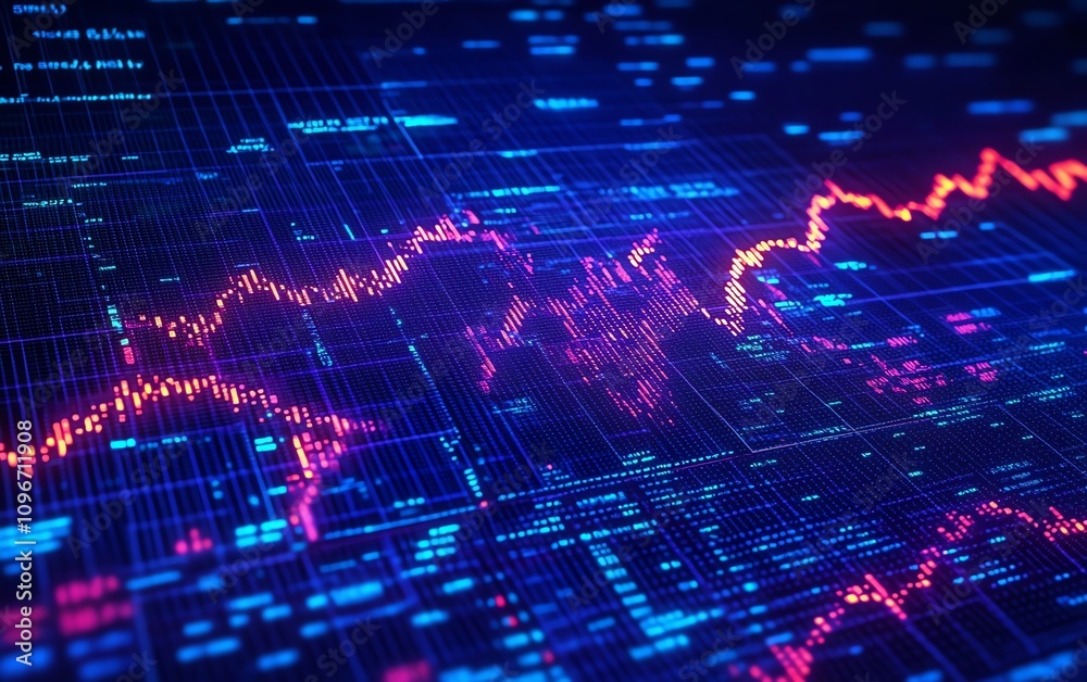 Poster forex trading chart with global market data on a digital background, glowing lines and numbers, 3d r