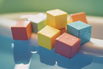 Obraz premium Close-up shot of a colorful bowl filled with small, geometrically shaped cubes