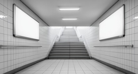 Obraz premium Urban Transit Hub. Contemporary Subway Station with Ad Space and Dual Staircases