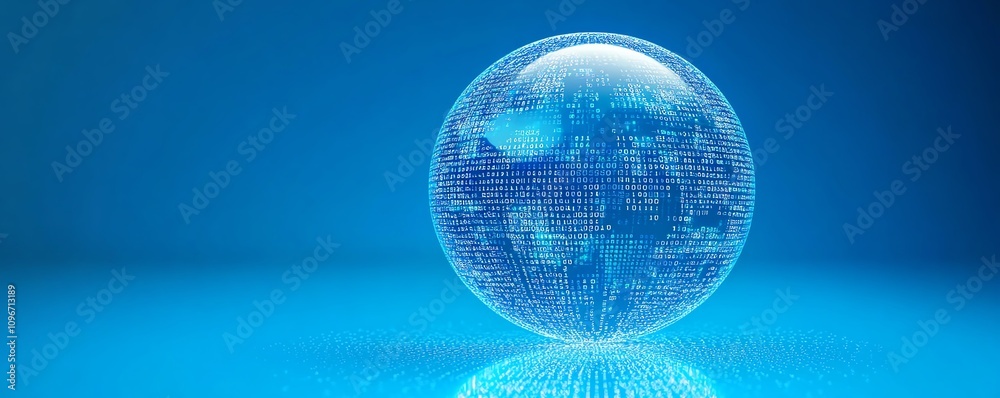 Aufkleber 3d digital globe with binary code and financial graphs, blue background, representing global economy