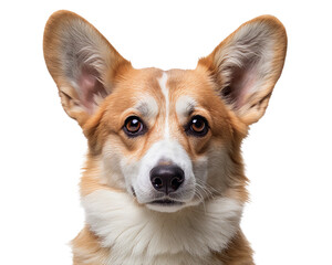 Image of a corgi dog with big ears and expressive eyes on a transparent background.