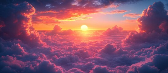 Fototapeta premium twilight sky with sun setting behind colorful clouds creating a serene atmospheric landscape scene