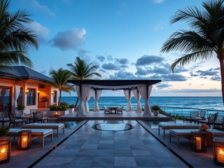 Fototapeta premium Luxurious oceanfront property with stunning views of the ocean and private beach access, beach, views