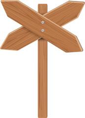 Crossed wooden arrows signpost. Realistic material texture