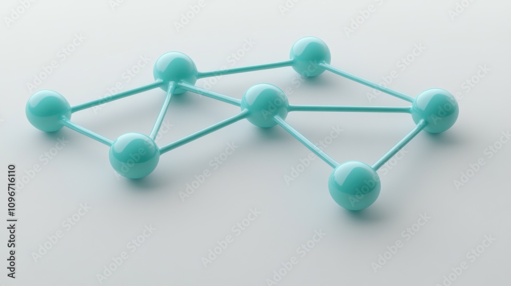 Aufkleber A 3D representation of interconnected nodes and lines in a turquoise color scheme.