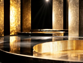 Golden Podium with Mirrored Surface, Minimalist Design
