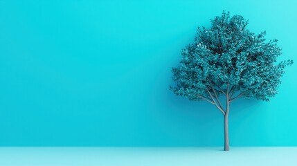 Goal setting 2025 achievements challenges concepts. A vibrant turquoise background features a solitary, stylized tree, creating a striking visual contrast in a minimalist design.