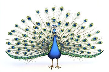Fototapeta premium A vibrant blue and green peacock with its feathers spread out, perfect for decorative or educational purposes