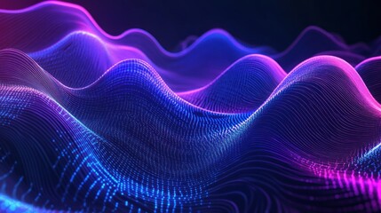 Fototapeta premium Abstract neon waves of glowing particles.