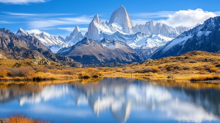 Naklejka premium Majestic mountain reflecting in calm lake.