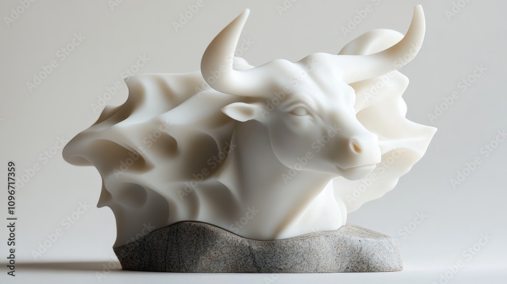 Poster a sculptural representation of a bull's head, blending elegance with artistic abstraction.