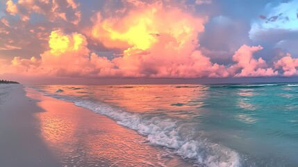 rainbow colored sea water beach scenery illustration poster background