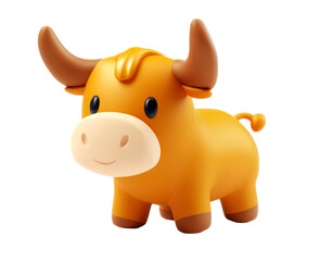 Cute cartoon bull character isolate on transparent background, png, cutout