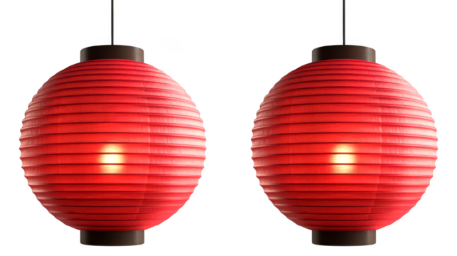 Elegant red lanterns illuminate spaces with warmth isolate on transparent background, png, cutout