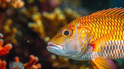 A close-up view of a fish swimming near a coral reef