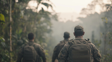 Fototapeta premium Soldiers Rescuing Wildlife in Jungle Conflict