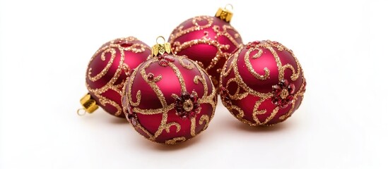 Red Christmas balls with gold decorations isolated on a white background festive holiday ornaments for New Year celebrations decor