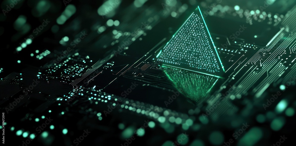 Aufkleber a digital representation of technology featuring a glowing pyramid on a circuit board.