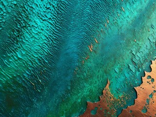 Fototapeta premium Verdigris Copper Patina with Intricate Patterns and Vibrant Green and Blue Tones