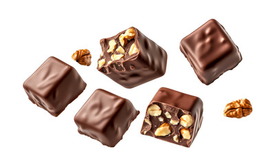 Obraz premium Chocolate nuts confection floating in the air isolate on transparent background, cutout, png