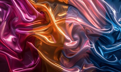 Obraz premium Vibrant Foil Abstract Waves Colorful Textured Background with Glossy and Iridescent Curves