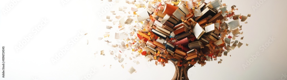 Poster a tree made of books, symbolizing knowledge and creativity.