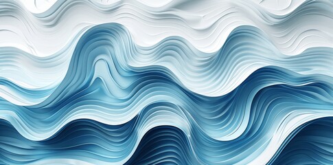 Fototapeta premium Abstract Wave in Blue and White, 3D Paper Cut Style with Digitally Hand-Painted Details