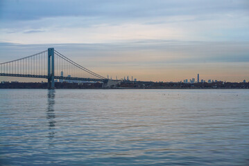The Verrazano Bridge with NYC Skyline behind