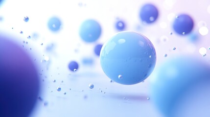 Abstract pastel blue and purple spheres floating in soft light.