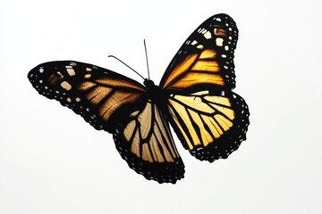 Fototapeta premium A monarch butterfly soars through the air