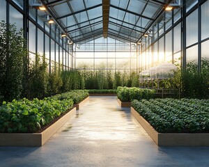 Revolutionary industrial greenhouse using innovative technology to optimize plant cultivation and reduce environmental impact with ecofriendly systems