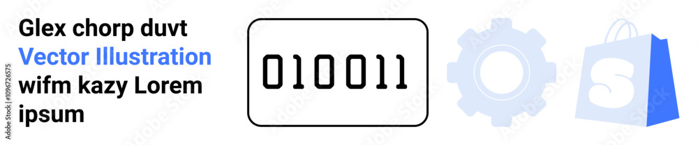 Wall mural binary code 010011 with a gear and shopping bag icon. ideal for technology themes, binary codes, onl