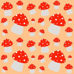 seamless pattern with mushrooms fly agarics
