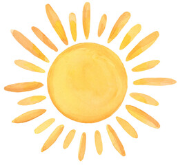Sunshine with Happy Beam Watercolor Hand Painted on Isolated Background Clip Art 