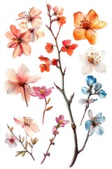 Obraz premium A bouquet of colorful flowers arranged on a natural branch