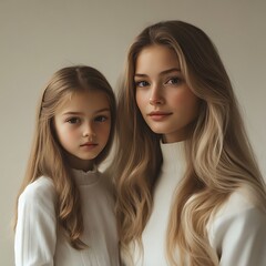 two young girls in white sweaters posing for a picture