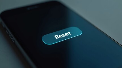 digital reset button on a sleek smartphone screen, illuminated and ready to be pressed, concept of starting fresh in the digital realm
