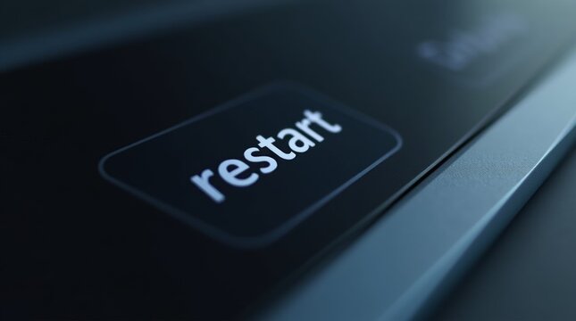 modern, sleek restart button on a digital device, symbolizing the concept of starting over and refreshing one's approach
